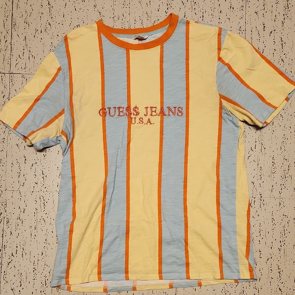 Guess Jeans Blue, Yellow & Orange Asap Rocky Stripe Oversized Crewneck T-Shirt